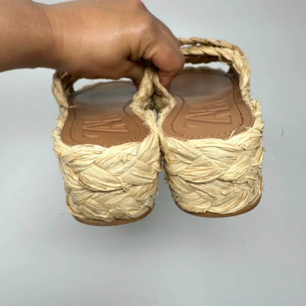 Zara Natural Raffia Platform Wedge Sandals Women's 37 - Picture 9 of 14